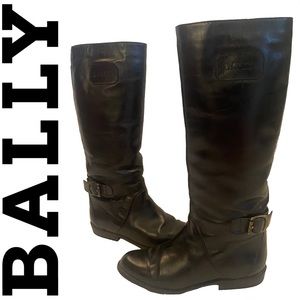 BALLY vintage sheepskin lined black leather winter boots